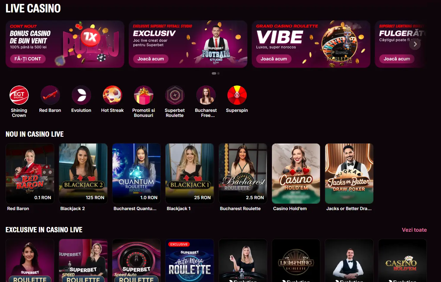 Superbet Casino jocuri live și ruletă