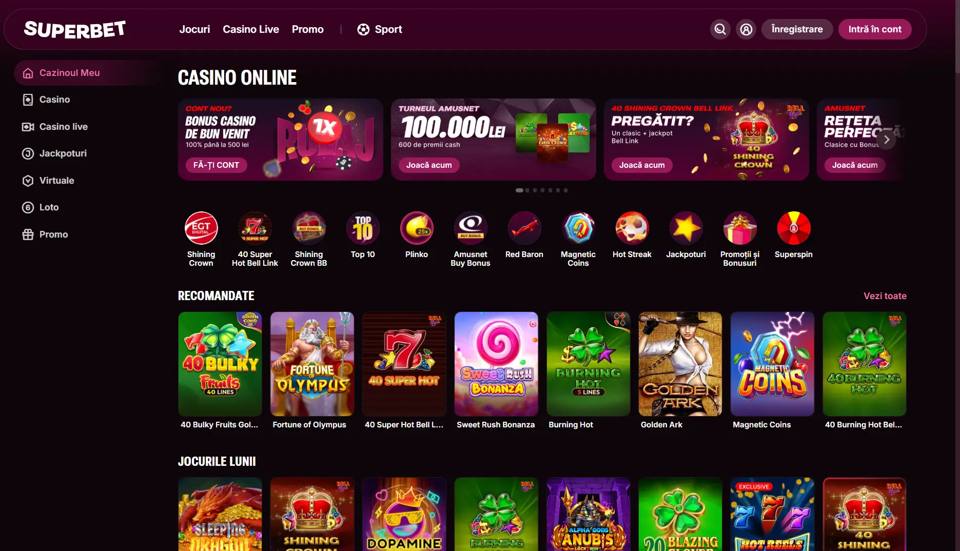 Superbet Casino sloturi online și jocuri recomandate